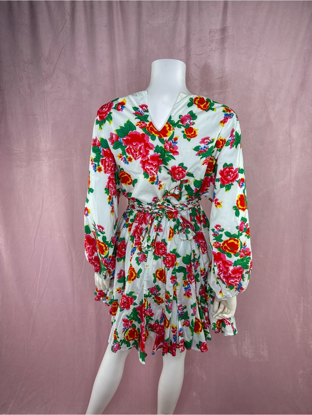 Rhode Resort Womens 100% Cotton White Floral Mini Dress Size Medium Ella Belted - Picture 3 of 10